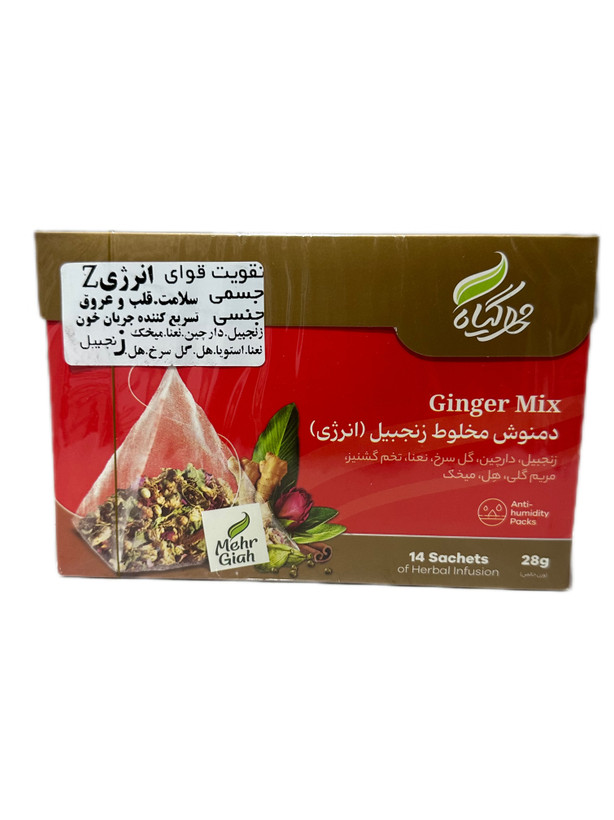 دمنوش مخلوط زنجبیل ( انرژی) مهرگیاه ۱۴ عدد تی بگ