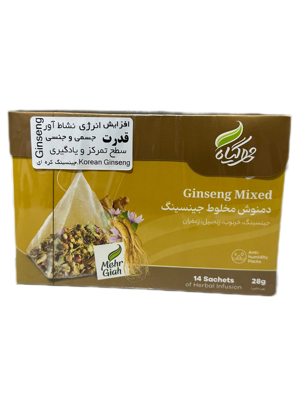 دمنوش مخلوط جینسینگ مهرگیاه ۱۴ عدد تی بگ